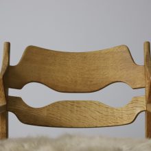 Henning Kjaernulf pair razor blade lounge chairs patinated oak & sheep skin EG Kvalitetsmobel 1960s Vintage Danish armchairs 3