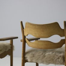 Henning Kjaernulf pair razor blade lounge chairs patinated oak & sheep skin EG Kvalitetsmobel 1960s Vintage Danish armchairs 6