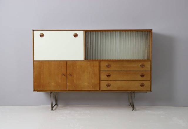 Rare William Watting Wim Crouwel cabinet sideboard by Fristho Franeker in teak & brass, 1954 1950s Vintage modernist Dutch design 1