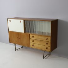 Rare William Watting Wim Crouwel cabinet sideboard by Fristho Franeker in teak & brass, 1954 1950s Vintage modernist Dutch design 2