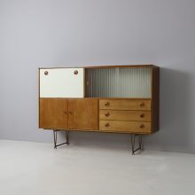 Rare William Watting Wim Crouwel cabinet sideboard by Fristho Franeker in teak & brass, 1954 1950s Vintage modernist Dutch design 8