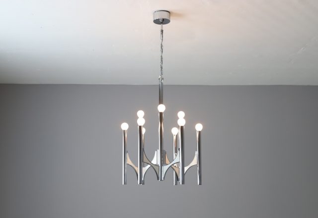 Gaetano Sciolari vintage Italian design chandelier chrome 1970s 1