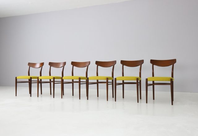 Harry Østergaard vintage teak dining chairs for Randers Møbelfabrik 1950s mid century Danish design 1