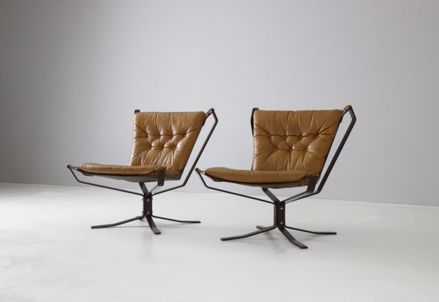 Rare steel frame Stålstigefabrikken Trygg Superstar lounge chairs in the manner of Sigurd Ressell Danish Falcon chairs 1973 1