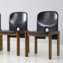 Tobia Scarpa & Afra Scarpa vintage black leather dining chairs model 121 for Cassina 1960s 2