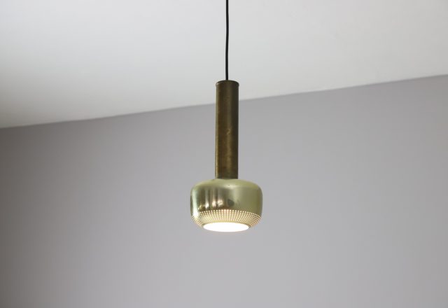Vilhelm Lauritzen vintage patinated brass Guldpendel hanging lamp for Louis Poulsen 1950s 1960s Danish design 8
