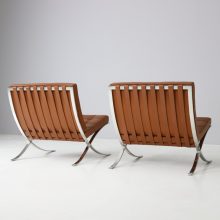 Vintage pair cognac leather Barcelona lounge chairs by Ludwig Mies van der Rohe for Knoll International 1990s 3