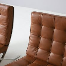 Vintage pair cognac leather Barcelona lounge chairs by Ludwig Mies van der Rohe for Knoll International 1990s 6