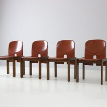 Tobia Scarpa & Afra Scarpa vintage cognac leather dining chairs model 121 + 778 dining table walnut for Cassina 1960s 1