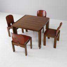 Tobia Scarpa & Afra Scarpa vintage cognac leather dining chairs model 121 + 778 dining table walnut for Cassina 1960s 11