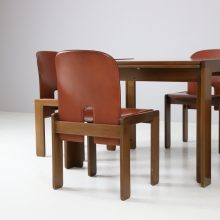 Tobia Scarpa & Afra Scarpa vintage cognac leather dining chairs model 121 + 778 dining table walnut for Cassina 1960s 13