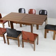 Tobia Scarpa & Afra Scarpa vintage cognac leather dining chairs model 121 + 778 dining table walnut for Cassina 1960s 15