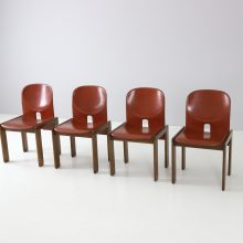 Tobia Scarpa & Afra Scarpa vintage cognac leather dining chairs model 121 + 778 dining table walnut for Cassina 1960s 2