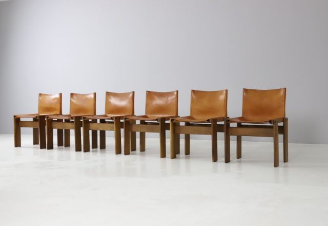 Afra Scarpa & Tobia Scarpa monk dining chairs in patinated cognac leather by Molteni 1970s Iconic vintage Italian design 1