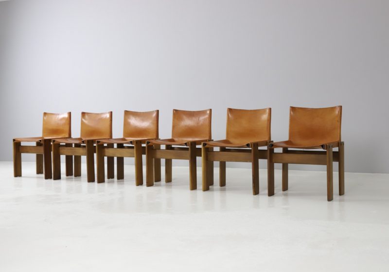 Afra Scarpa & Tobia Scarpa monk dining chairs in patinated cognac leather by Molteni 1970s Iconic vintage Italian design 1