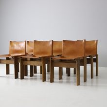 Afra Scarpa & Tobia Scarpa monk dining chairs in patinated cognac leather by Molteni 1970s Iconic vintage Italian design 3