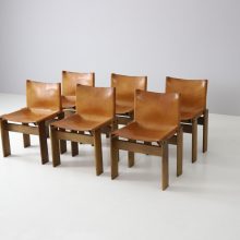 Afra Scarpa & Tobia Scarpa monk dining chairs in patinated cognac leather by Molteni 1970s Iconic vintage Italian design 4