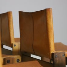 Afra Scarpa & Tobia Scarpa monk dining chairs in patinated cognac leather by Molteni 1970s Iconic vintage Italian design 8