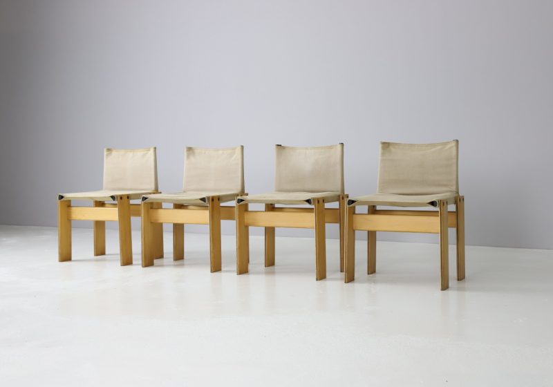 Afra Scarpa & Tobia Scarpa monk dining chairs in canvas & pine by Molteni 1970s Iconic vintage Italian design 1