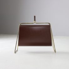 Carl Auböck vintage magazine rack in patinated brass & leather for Illums Bolighus Denmark 1950s mid century Austrian Danish design magazine holder 3