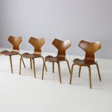 Early set Arne Jacobsen vintage 3130 Grand Prix chairs in teak and beech for Fritz Hansen 1957 mid century Danish design 1950s 2