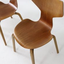 Early set Arne Jacobsen vintage 3130 Grand Prix chairs in teak and beech for Fritz Hansen 1957 mid century Danish design 1950s 3