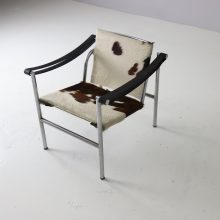 Le Corbusier Pierre Jeanneret vintage LC1 pony hide lounge chair early serie number by Cassina 1960s 3