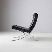 Vintage black leather Barcelona lounge chairs by Ludwig Mies van der Rohe for Knoll International 1980s 3