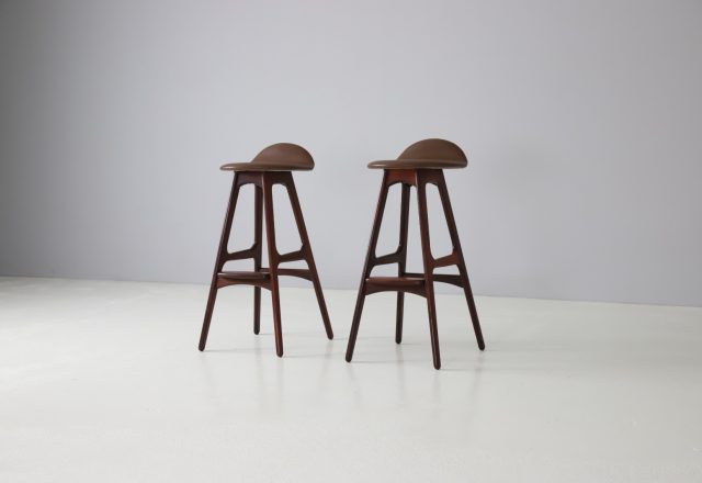 Erik Buch rosewood & leather bar stools by Odense Mobler OD Mobler A:S Denmark 1965 Vintage mid century Danish design stools 1960s 1