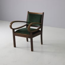 Early Dutch design modernist armchair bend armrests in patinated oak 1930s 1940s 2