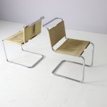 Marcel Breuer vintage B33 dining chairs Gavina Italy original laced canvas tubular cantilever chairs 1960s Mid century design 4