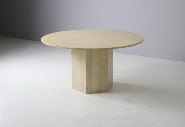 Vintage round Italian travertine dining table 1970s 1