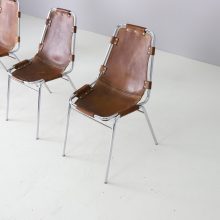 Vintage Charlotte Perriand cognac leather dining chairs for the Les Arcs ski resort France 1960s 1970s 4 Vintage Charlotte Perriand cognac leather dining chairs for the Les Arcs ski resort France 1960s 1970s 4