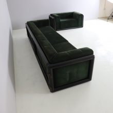 Pair of \\\\\'Cornaro\\\\\' sofas by Carlo Scarpa for Simon Italy 1973 mid century Italian design original dark green velvet & mahogany 13