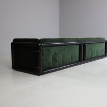 Pair of \\\\\'Cornaro\\\\\' sofas by Carlo Scarpa for Simon Italy 1973 mid century Italian design original dark green velvet & mahogany 15