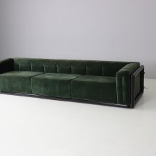 Pair of \\\\\'Cornaro\\\\\' sofas by Carlo Scarpa for Simon Italy 1973 mid century Italian design original dark green velvet & mahogany 2