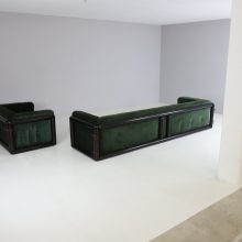 Pair of \\\\\'Cornaro\\\\\' sofas by Carlo Scarpa for Simon Italy 1973 mid century Italian design original dark green velvet & mahogany 21