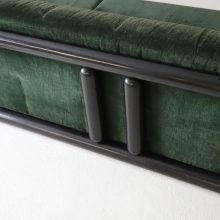 Pair of \\\\\'Cornaro\\\\\' sofas by Carlo Scarpa for Simon Italy 1973 mid century Italian design original dark green velvet & mahogany 24