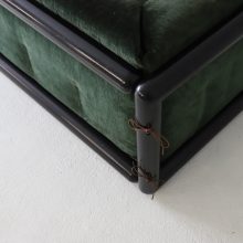 Pair of \\\\\'Cornaro\\\\\' sofas by Carlo Scarpa for Simon Italy 1973 mid century Italian design original dark green velvet & mahogany 25