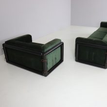 Pair of \\\\\'Cornaro\\\\\' sofas by Carlo Scarpa for Simon Italy 1973 mid century Italian design original dark green velvet & mahogany 5