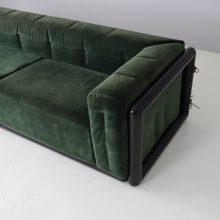 Pair of \\\\\'Cornaro\\\\\' sofas by Carlo Scarpa for Simon Italy 1973 mid century Italian design original dark green velvet & mahogany 7