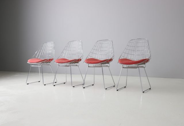 Vintage Cees Braakman wire dining chairs 1950s 1960s Pastoe mid century Dutch design 1