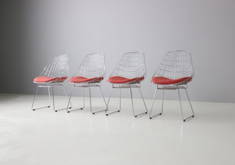 Vintage Cees Braakman wire dining chairs 1950s 1960s Pastoe mid century Dutch design 1