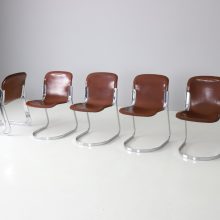 Set of 6 Willy Rizzo dining chairs for Cidue Italy cognac leather chromed metal 1970s mid century Italian design 10