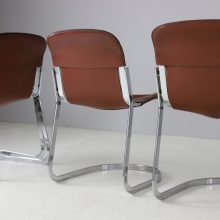 Set of 6 Willy Rizzo dining chairs for Cidue Italy cognac leather chromed metal 1970s mid century Italian design 4