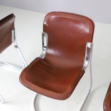 Set of 6 Willy Rizzo dining chairs for Cidue Italy cognac leather chromed metal 1970s mid century Italian design 6