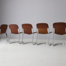 Set of 6 Willy Rizzo dining chairs for Cidue Italy cognac leather chromed metal 1970s mid century Italian design 7