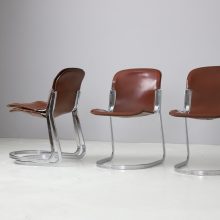 Set of 6 Willy Rizzo dining chairs for Cidue Italy cognac leather chromed metal 1970s mid century Italian design 9