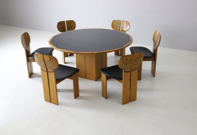 Afra & Tobia Scarpa \\\'Africa\\\' dining chairs set of 6 + Artona dining table for Maxalto Italy 1970s 1975 1