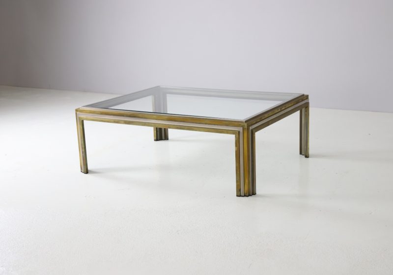 Large vintage Romeo Rega coffee table brass chrome Hollywood regency style Italian design 1970s 1